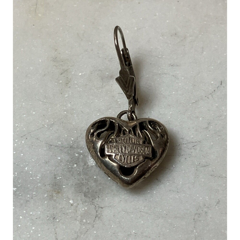 VTG Harley Davidson MOD Biker Sterling Silver Flame Puffy Heart Dangle Earring